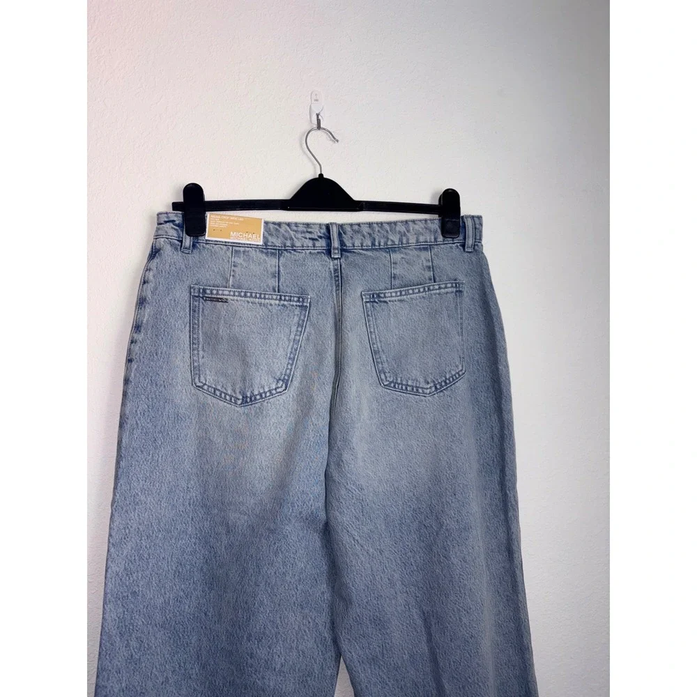 Michael Kors Selma Crop Wide Leg Jeans Light Wash Blue High Rise Denim Womens 16